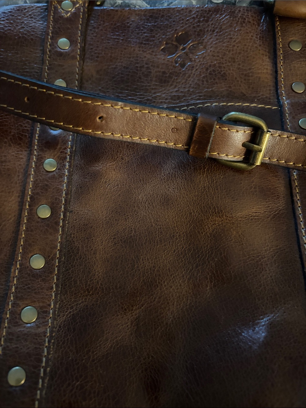 Distressed Brown Leather Tote Bag with Stud Details by Patricia Nash - Picture 13 of 15